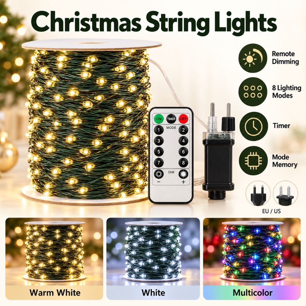 100m 1000-LED Christmas String Lights with Remote Control