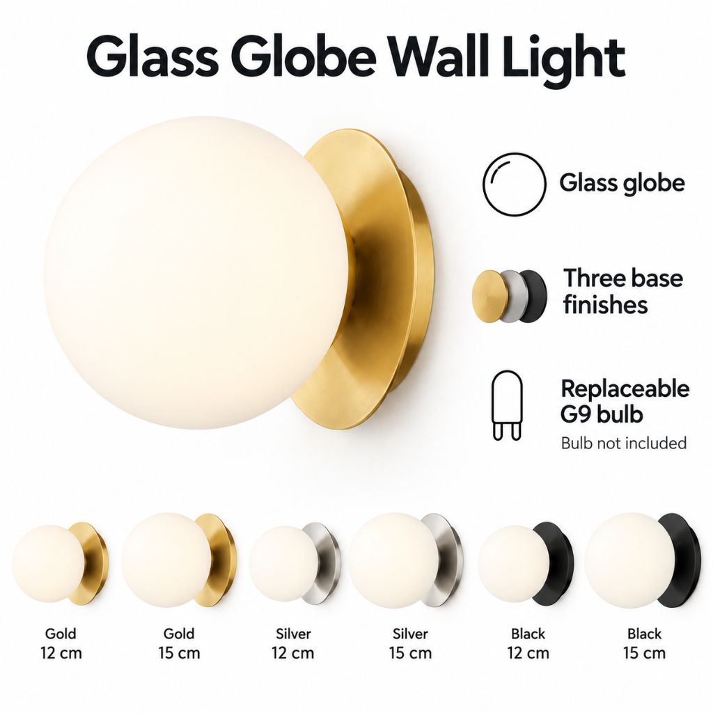 Round Glass Globe G9 Wall Light with Metal Base