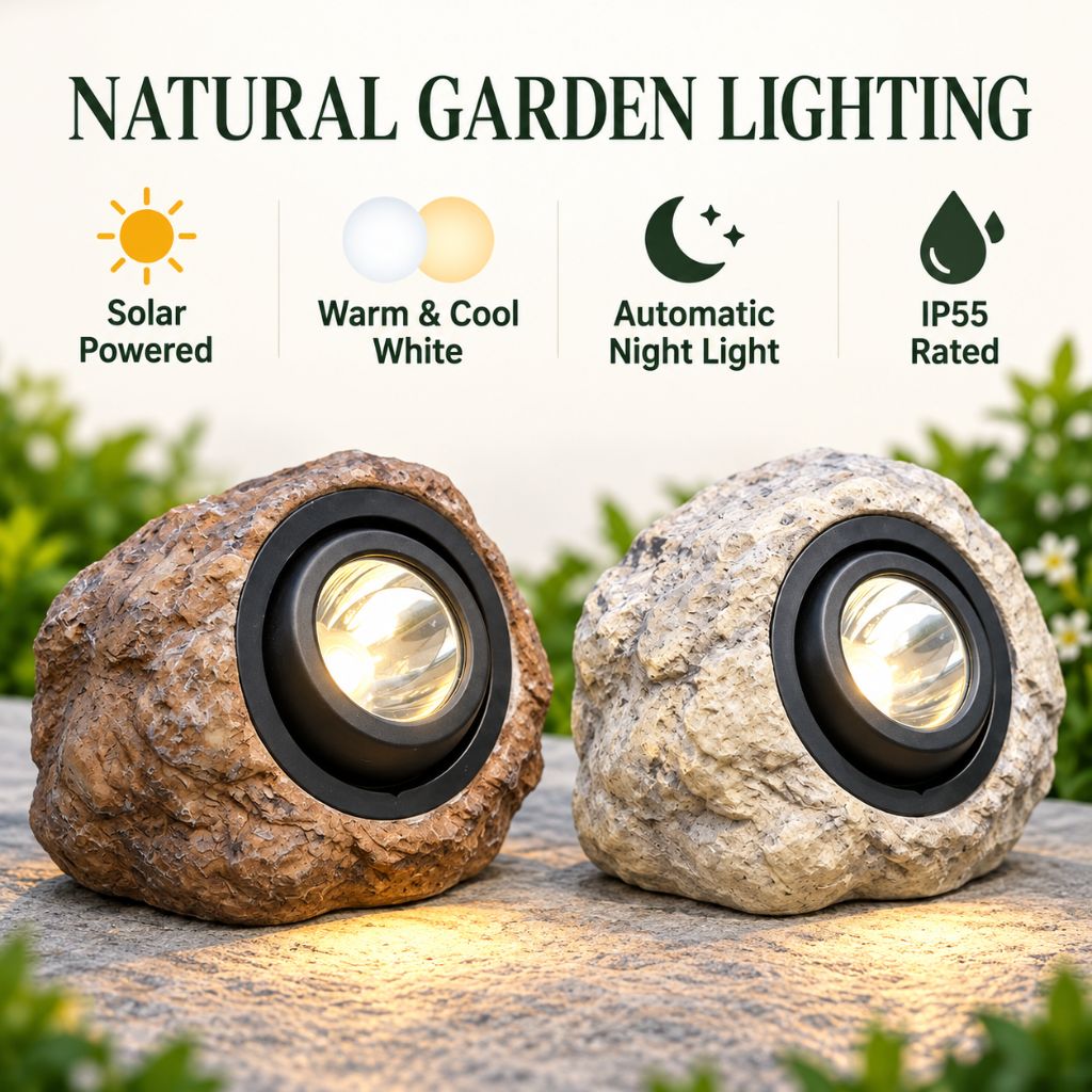 Solar Rock Garden Spotlight with Warm and Cool White LED