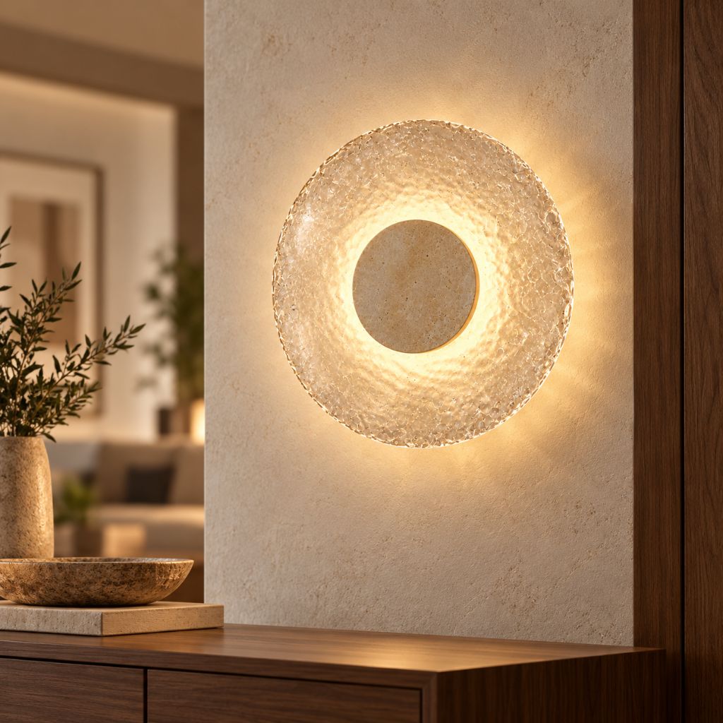 Natural Stone and Acrylic LED Wall Light with Textured Disc