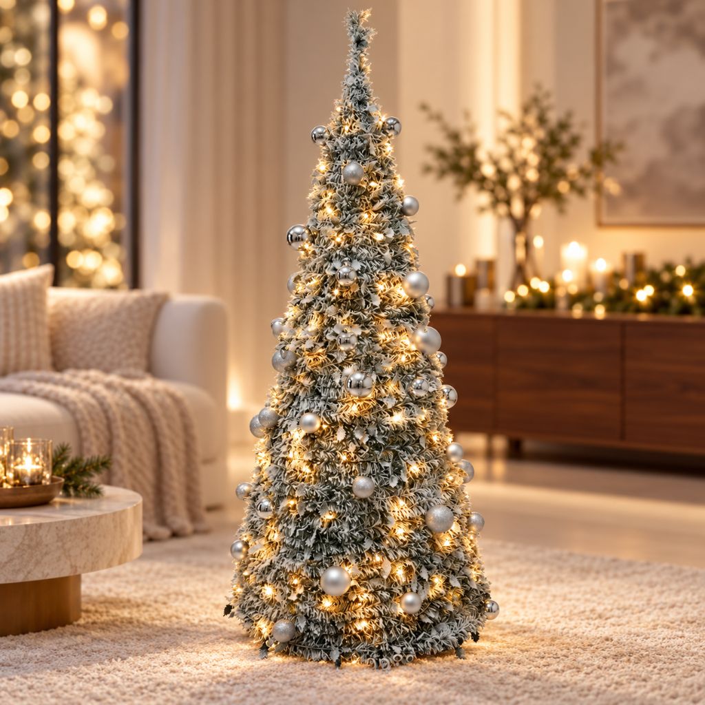 Prelit Christmas Tree with Snow-Effect Finish
