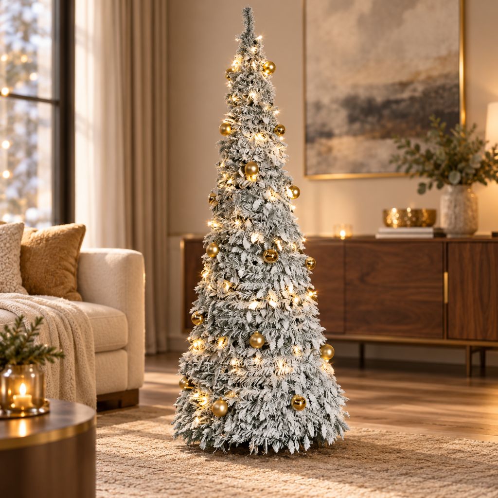 Prelit Christmas Tree with Snow-Effect Finish