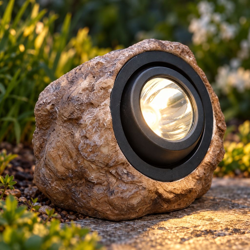 Solar Rock Garden Spotlight with Warm and Cool White LED