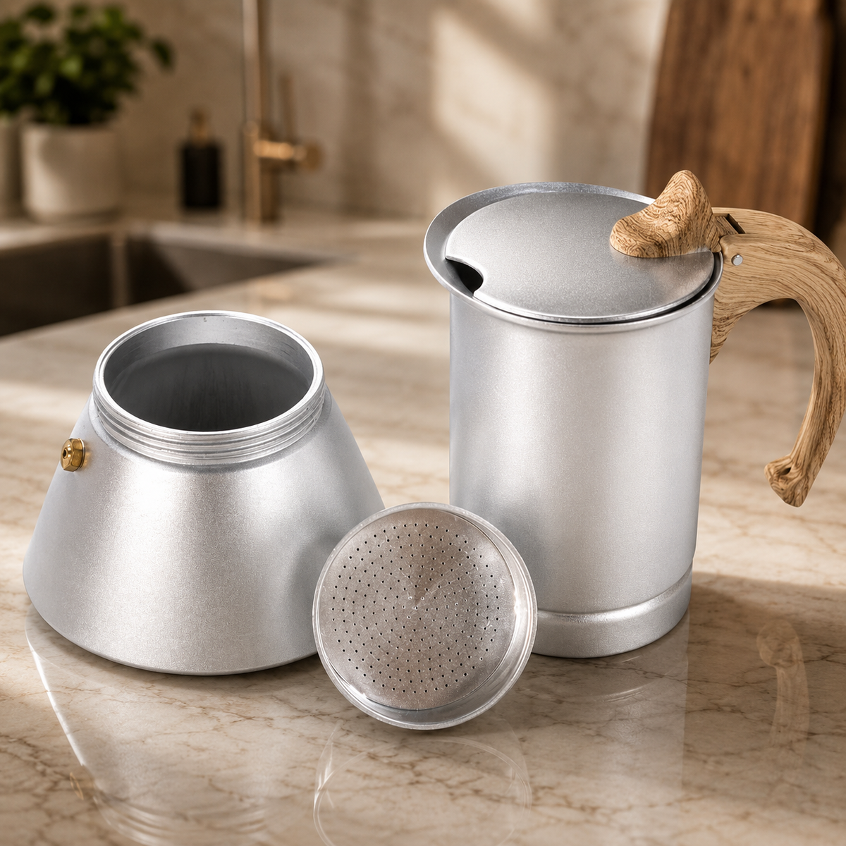 Aluminium Moka Pot Espresso Maker with Wooden Handle