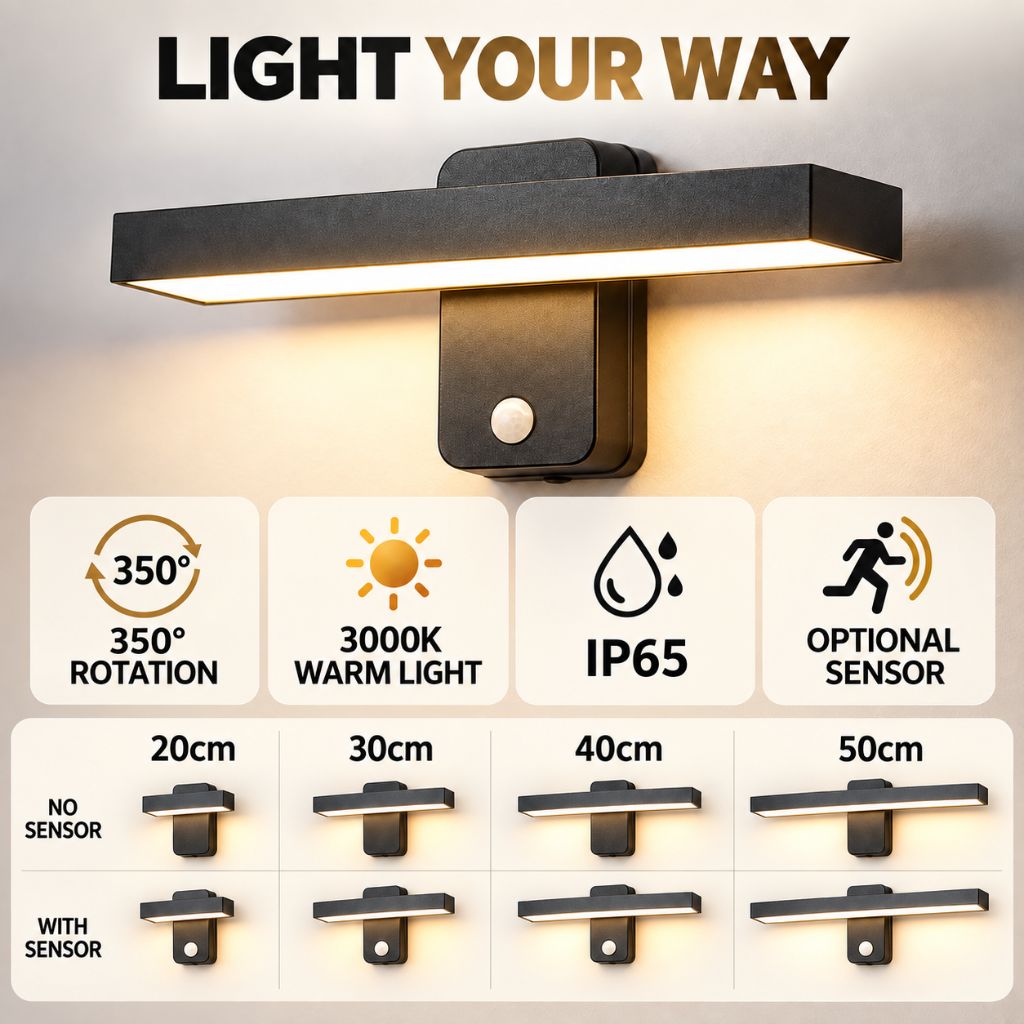 Rotatable LED Outdoor Wall Light with Optional Sensor
