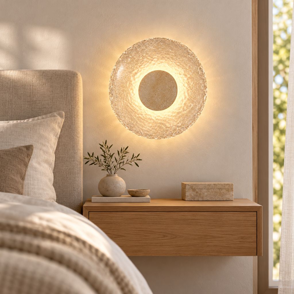 Natural Stone and Acrylic LED Wall Light with Textured Disc