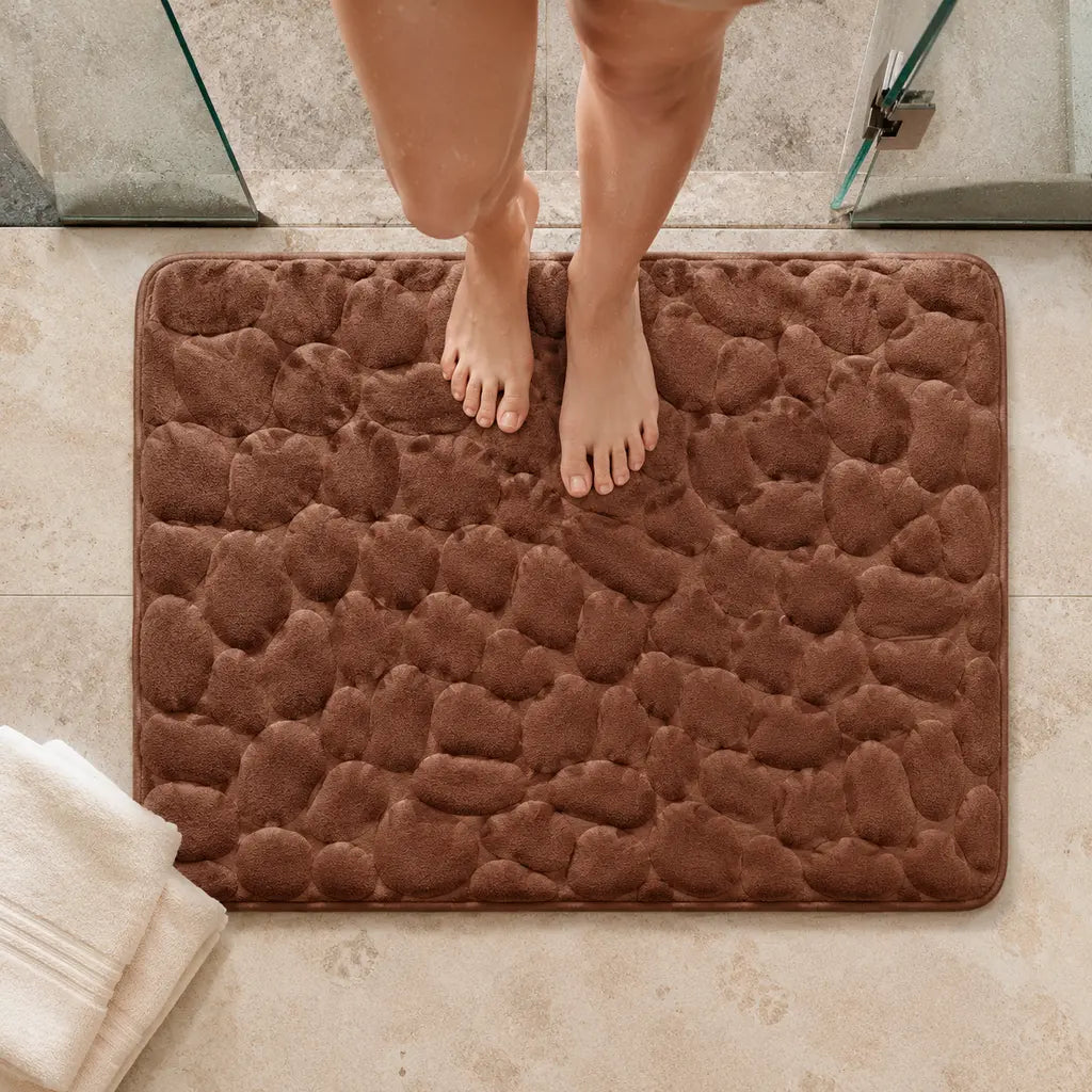 Brown 3D Non-Slip Quick-Dry Bathroom Mat overhead bathroom view