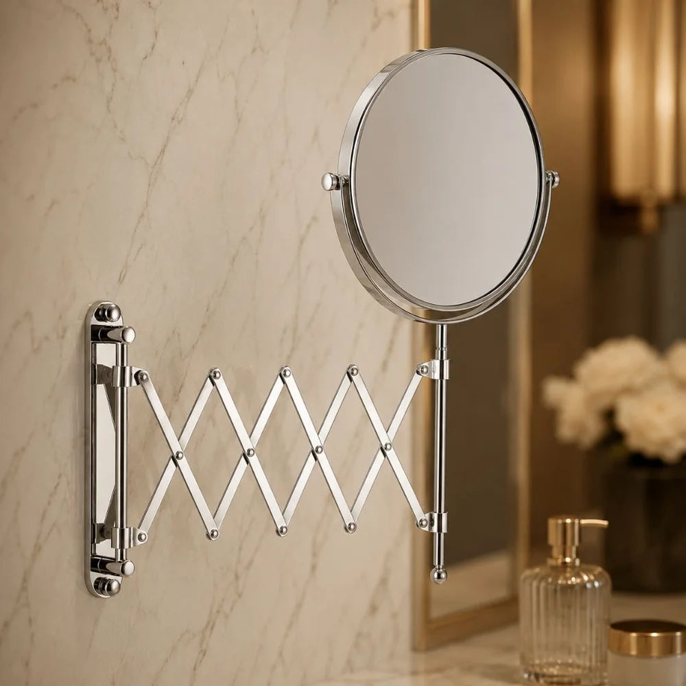 3x magnifying round wall makeup mirror double sided pantograph arm – view 2