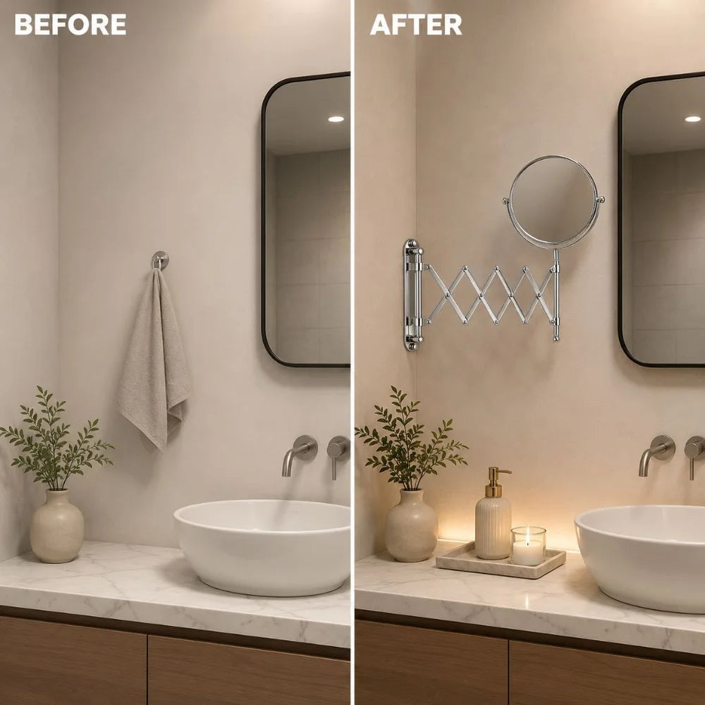 3x magnifying round wall makeup mirror double sided pantograph arm – view 4