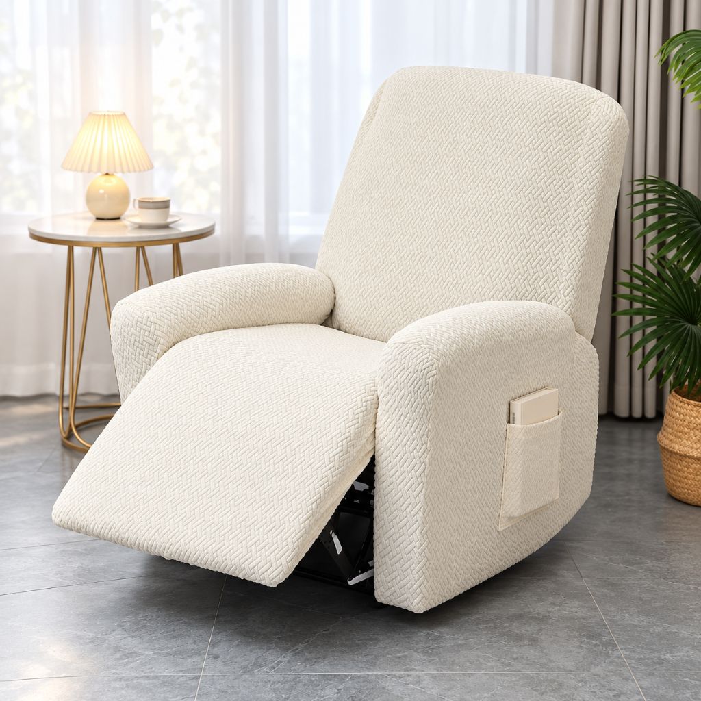 4-Piece Stretch Jacquard Recliner Slipcover with Side Pocket