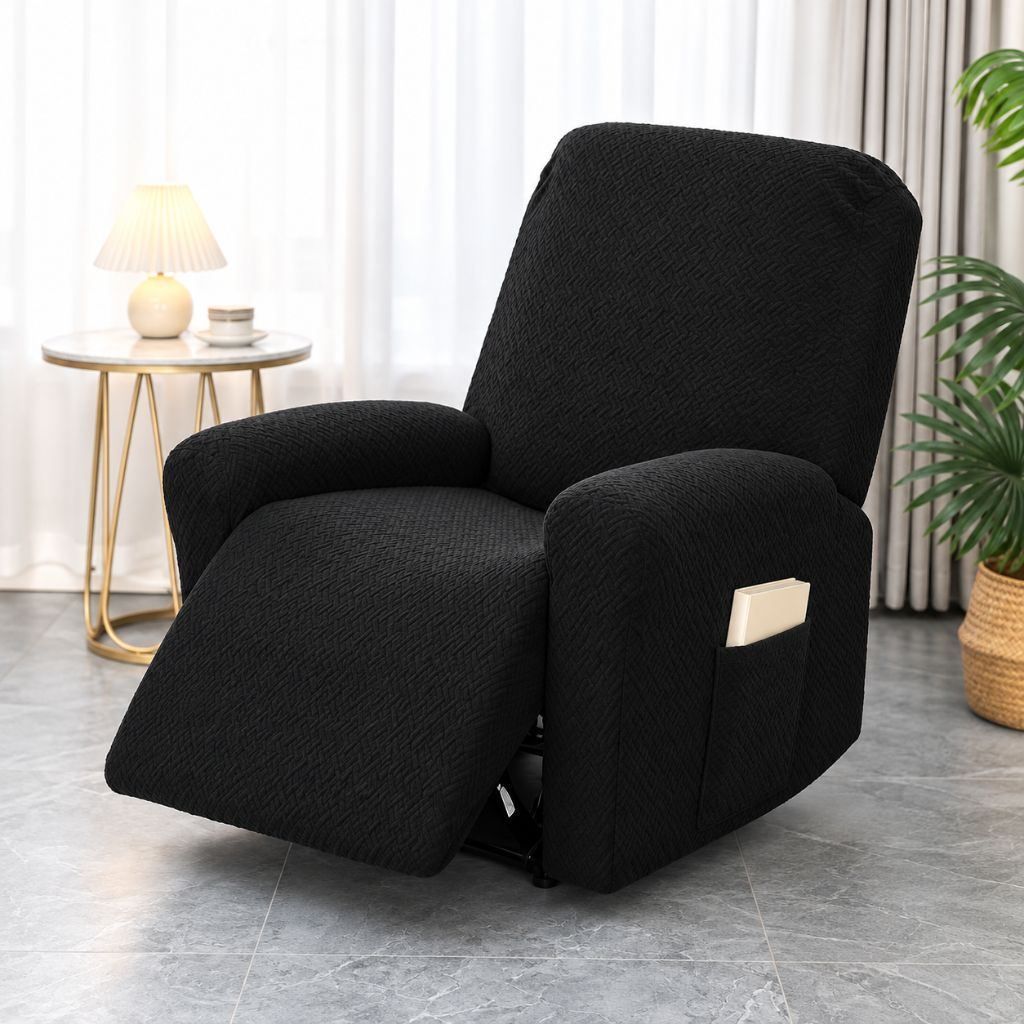 4-Piece Stretch Jacquard Recliner Slipcover with Side Pocket