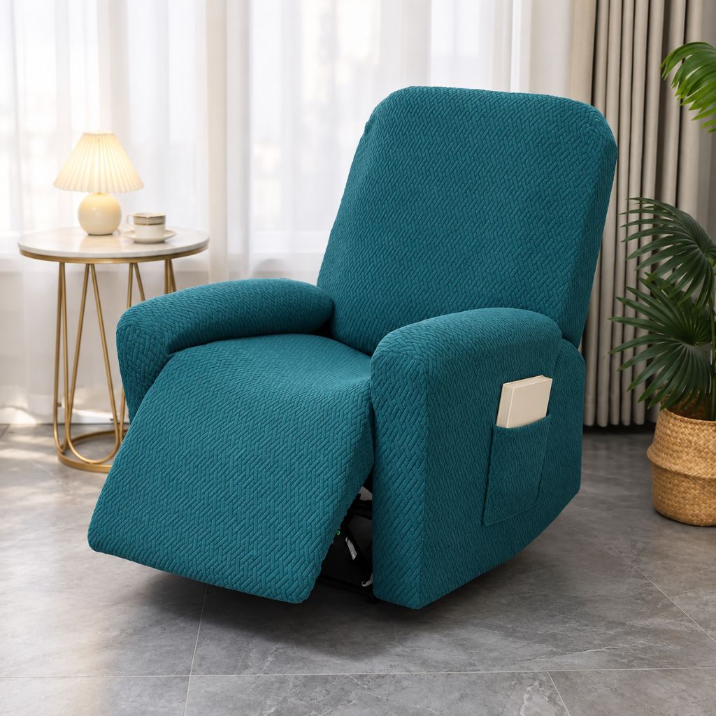 4-Piece Stretch Jacquard Recliner Slipcover with Side Pocket