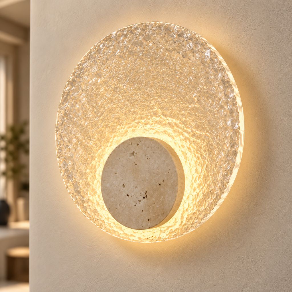 Natural Stone and Acrylic LED Wall Light with Textured Disc