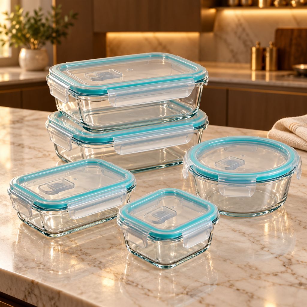 5-Piece Glass Food Storage Container Set with Clip-Lock Lids