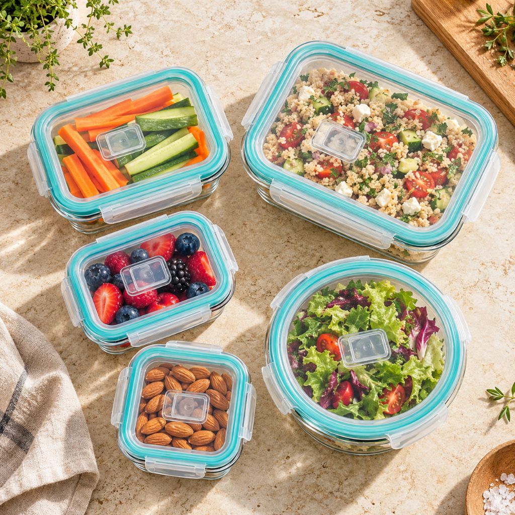 5-Piece Glass Food Storage Container Set with Clip-Lock Lids
