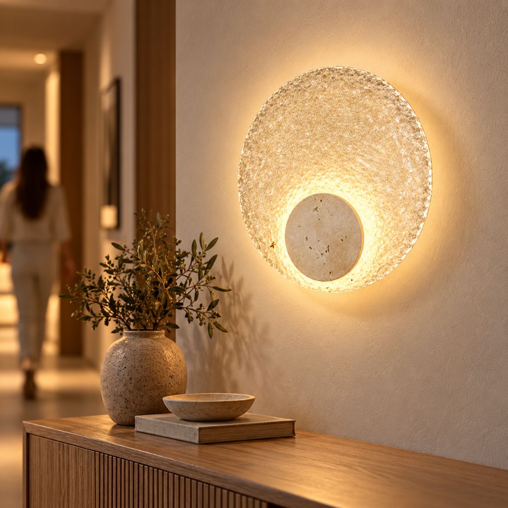 Natural Stone and Acrylic LED Wall Light with Textured Disc