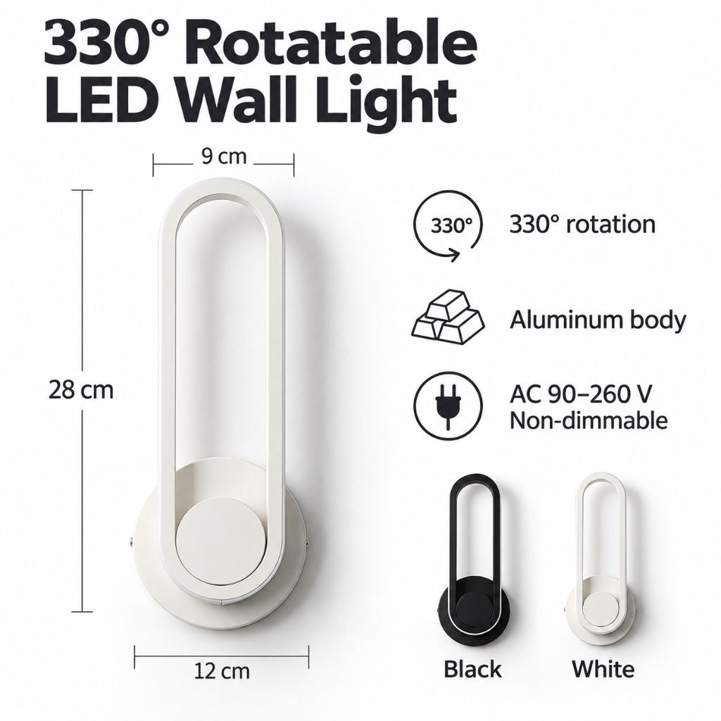330° Rotatable Aluminum LED Wall Light for Bedside