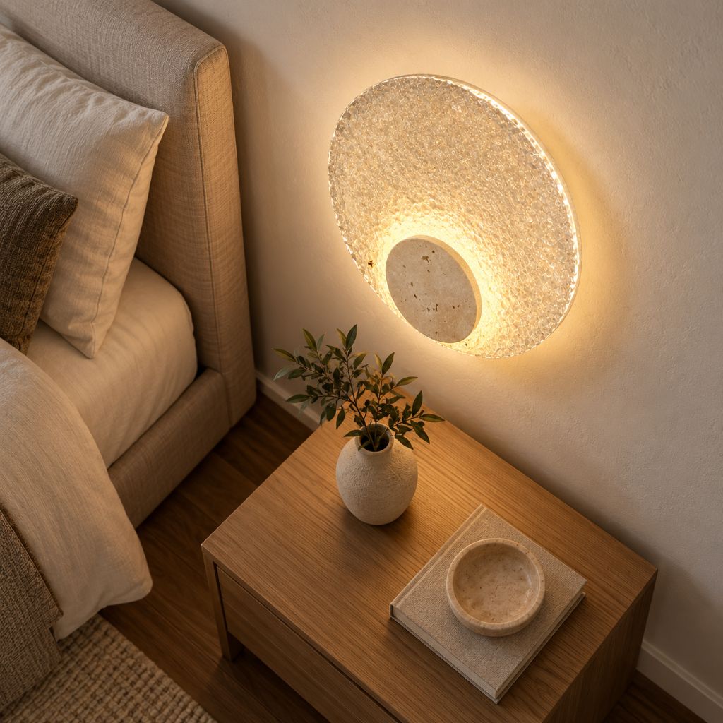 Natural Stone and Acrylic LED Wall Light with Textured Disc