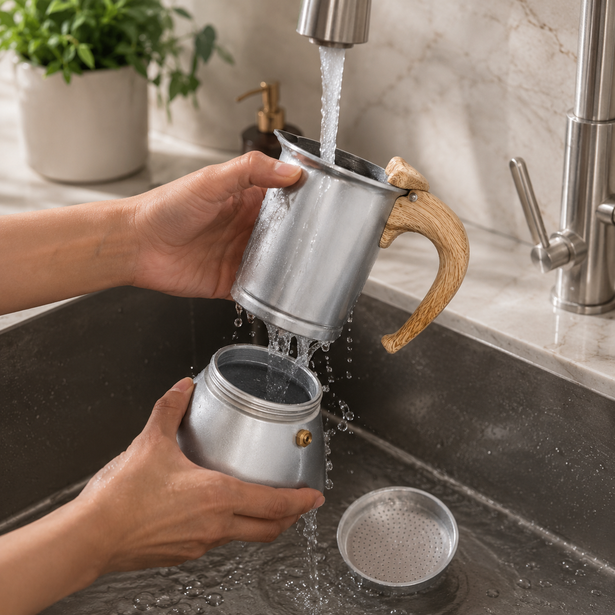 Aluminium Moka Pot Espresso Maker with Wooden Handle