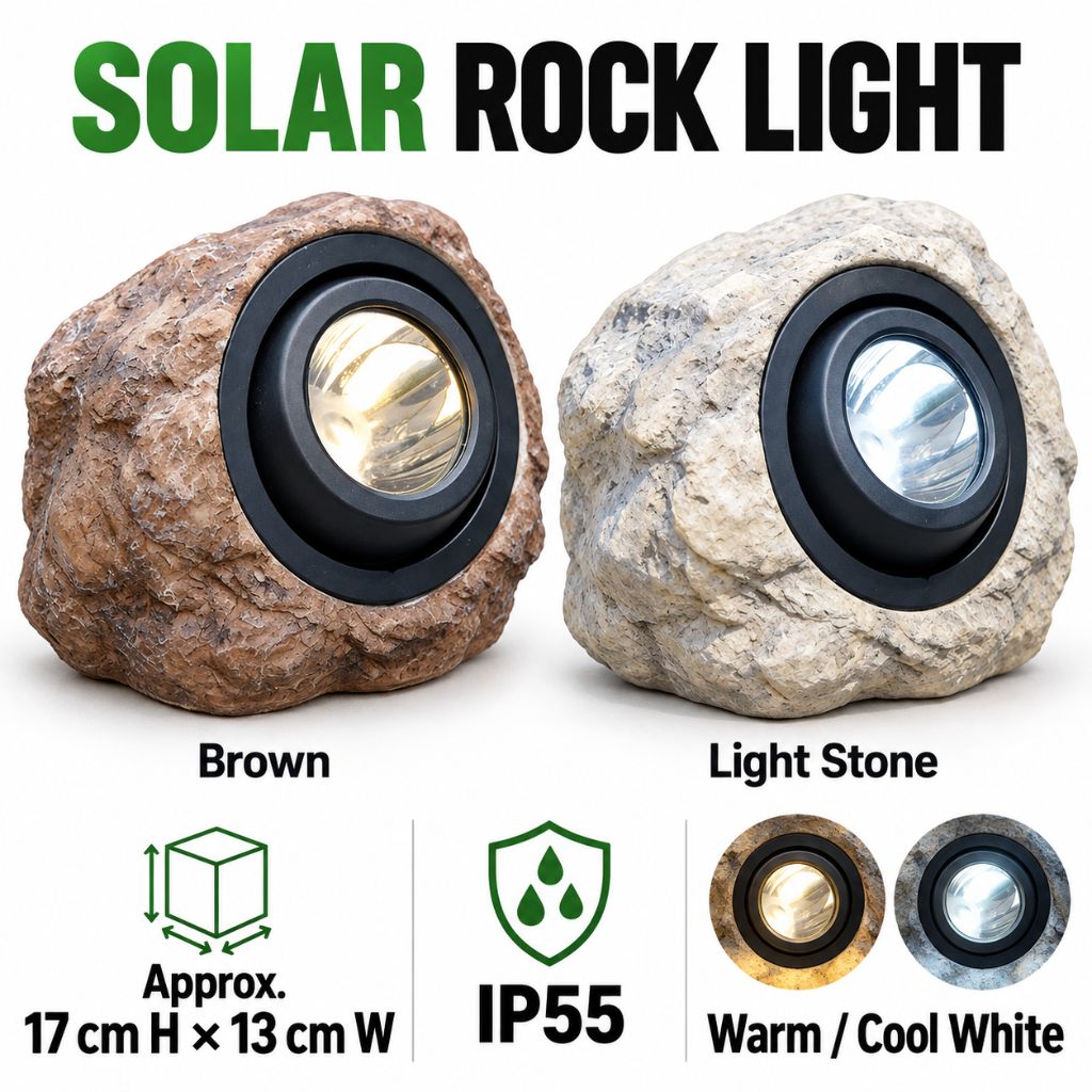 Solar Rock Garden Spotlight with Warm and Cool White LED