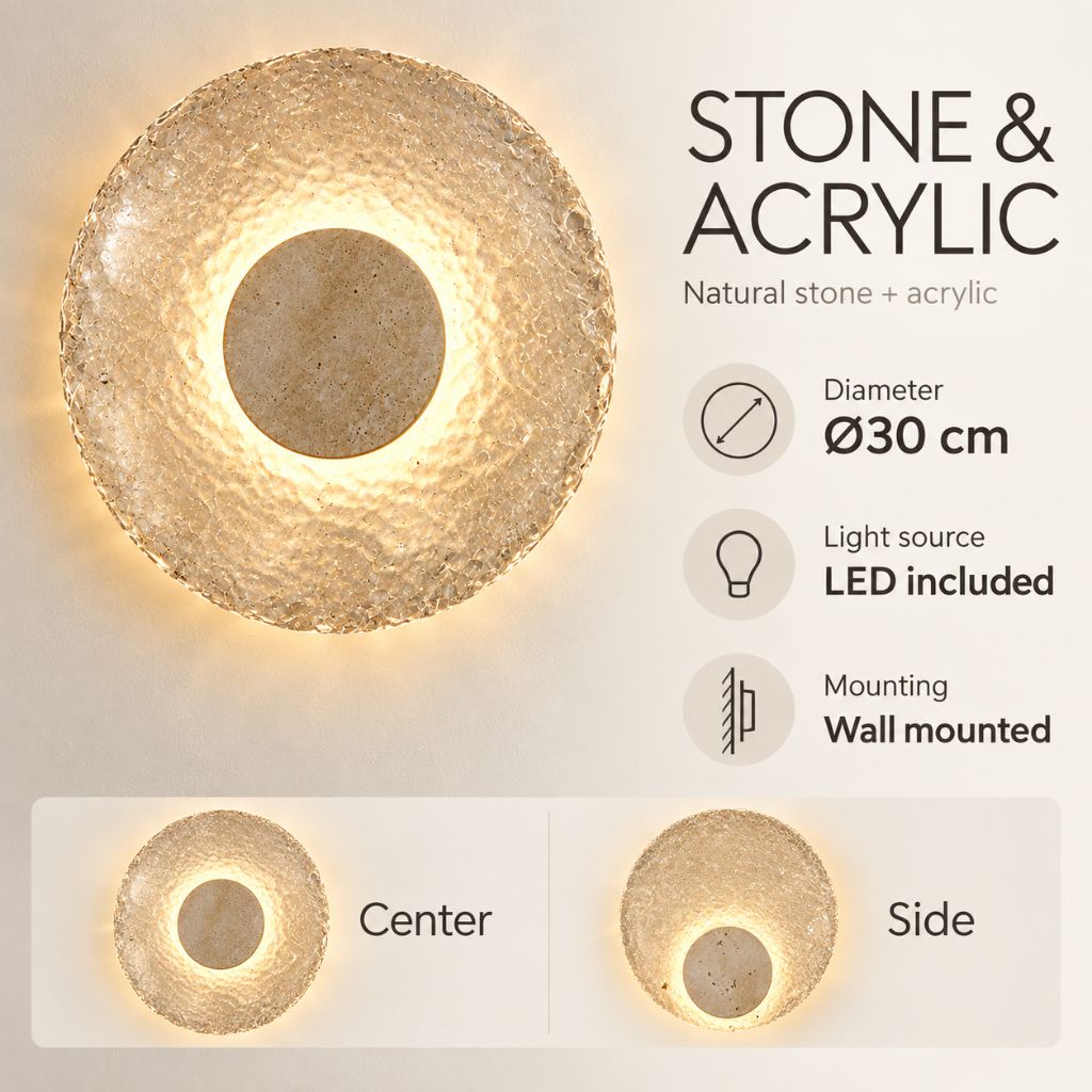 Natural Stone and Acrylic LED Wall Light with Textured Disc