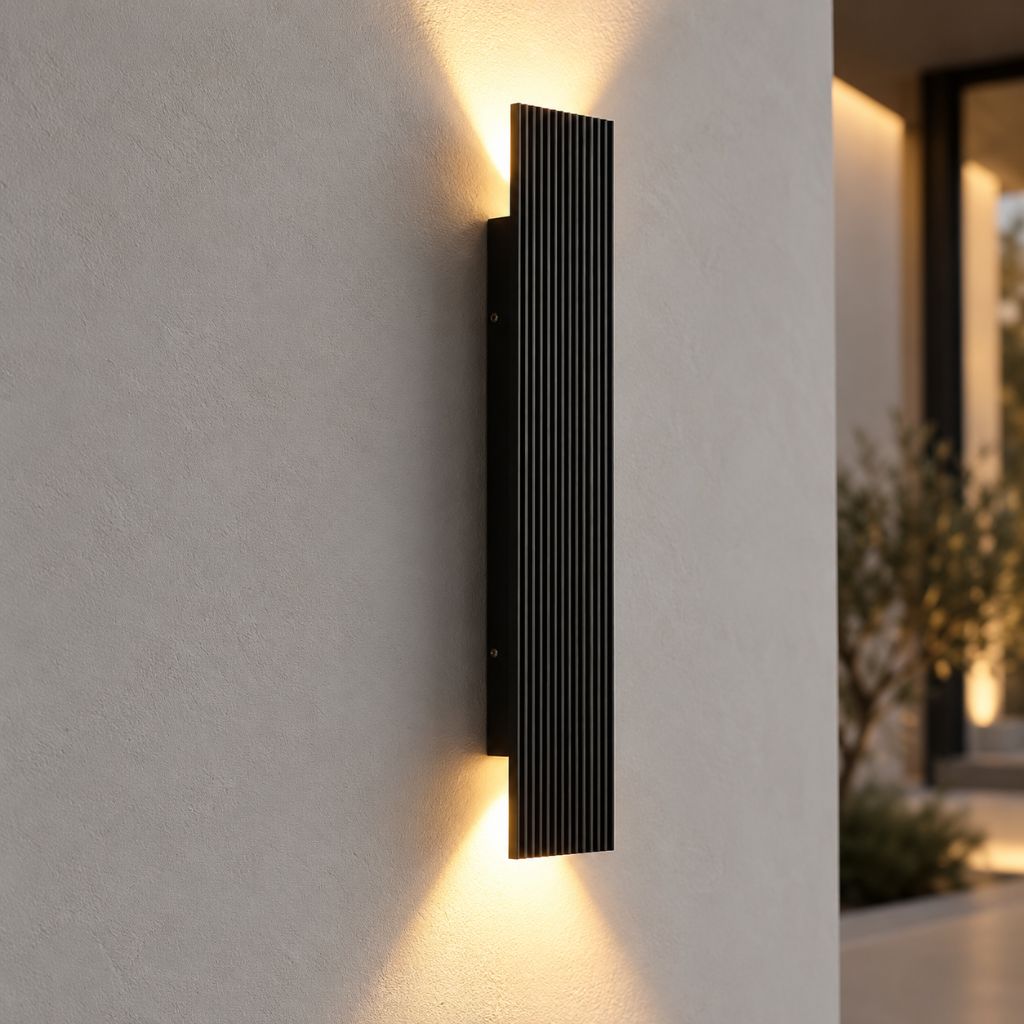 Black Ribbed Aluminium Up & Down LED Outdoor Wall Light IP65