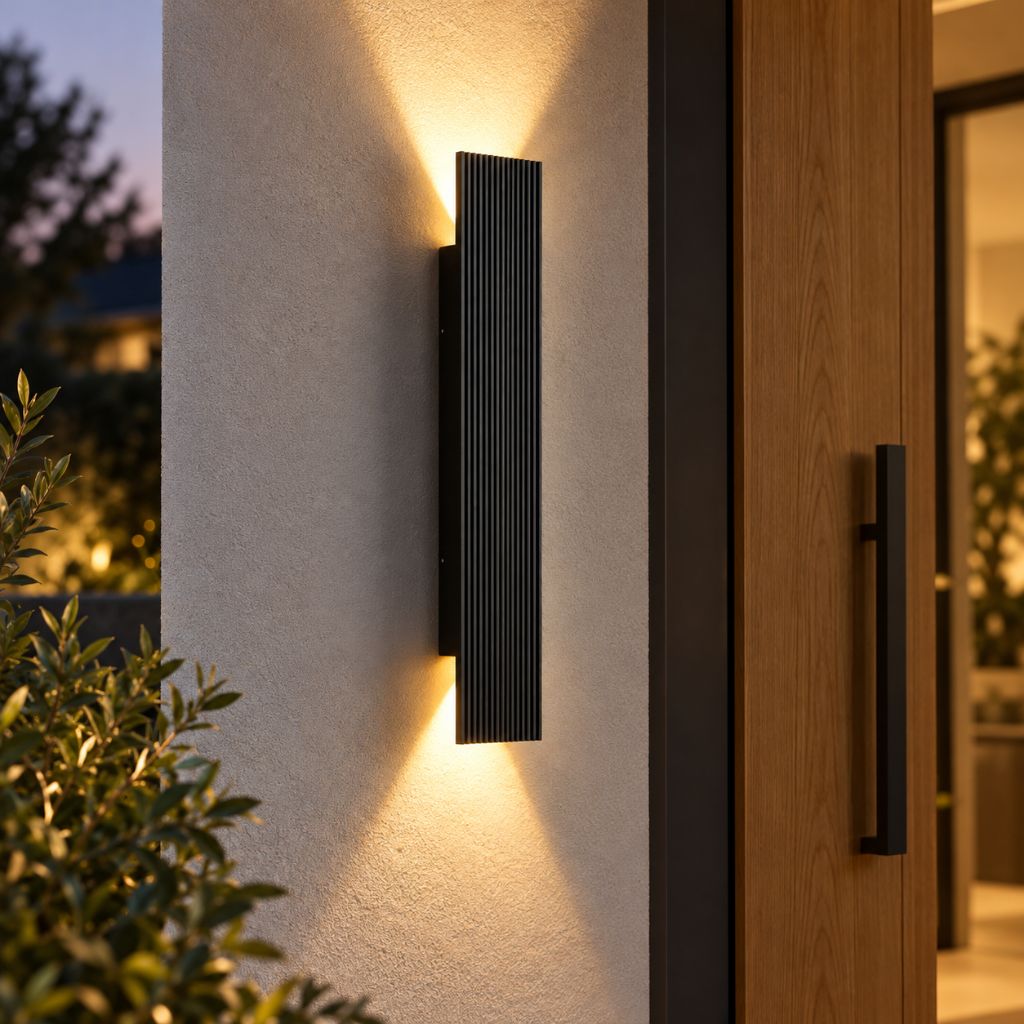 Black Ribbed Aluminium Up & Down LED Outdoor Wall Light IP65