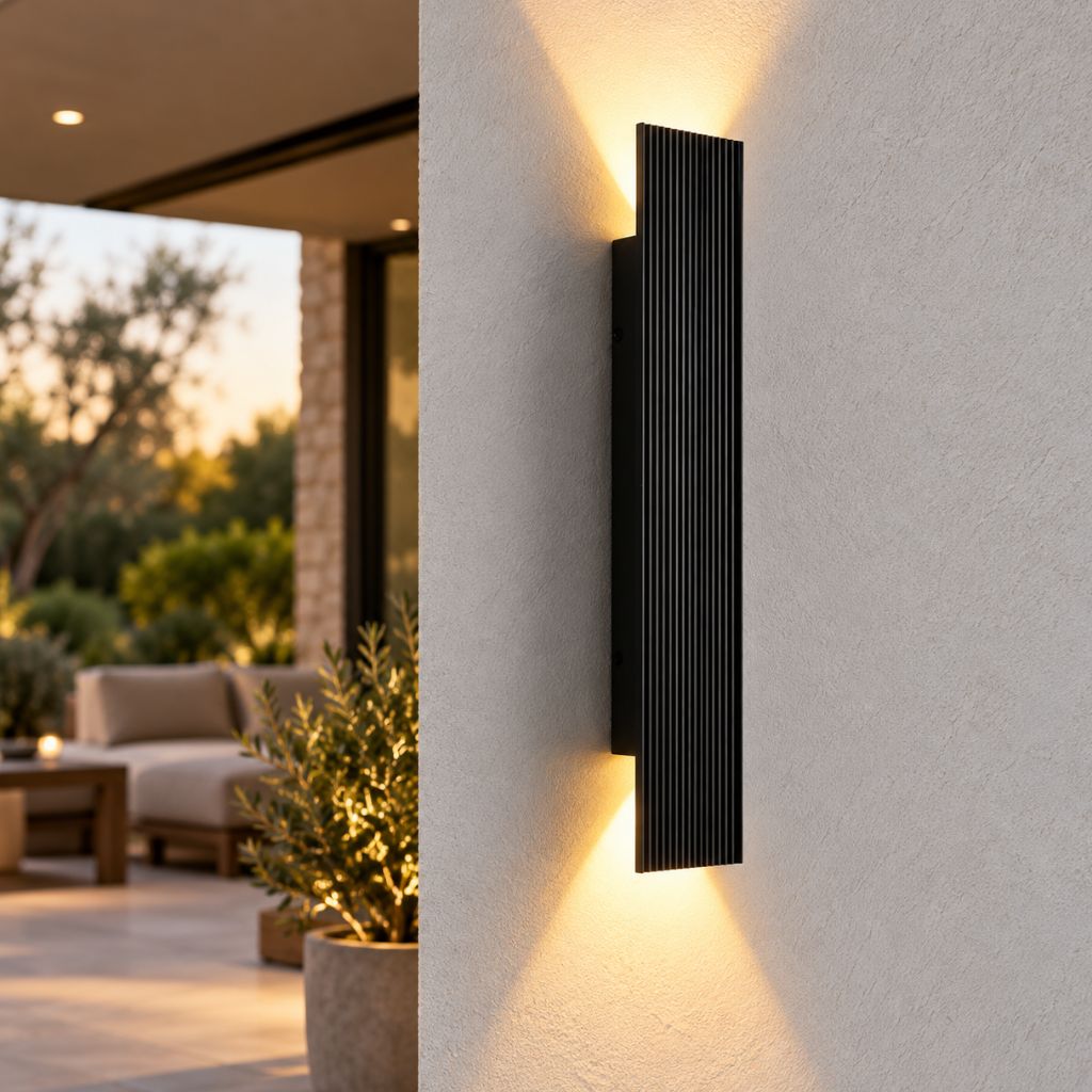 Black Ribbed Aluminium Up & Down LED Outdoor Wall Light IP65