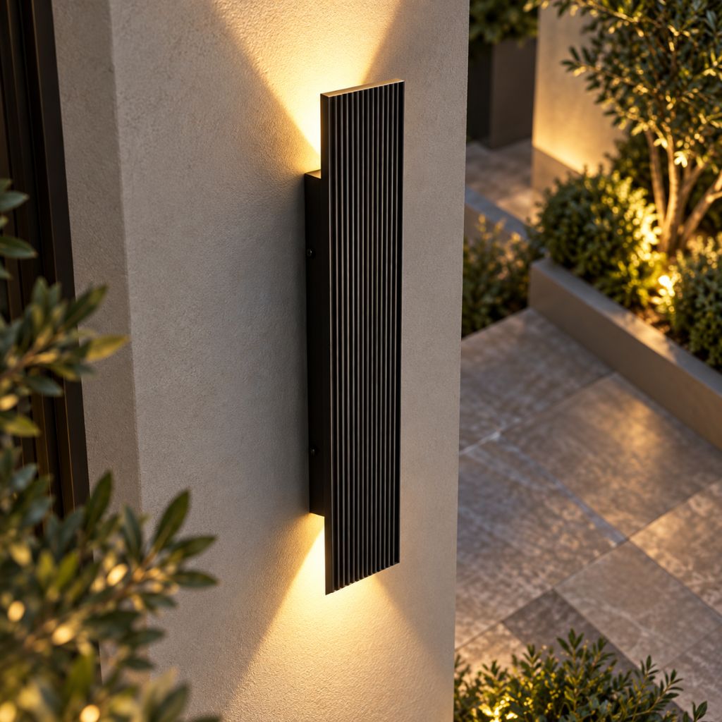 Black Ribbed Aluminium Up & Down LED Outdoor Wall Light IP65