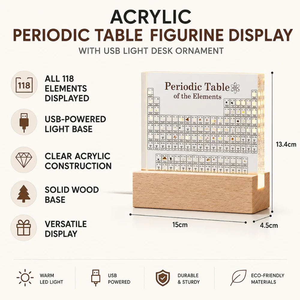 Acrylic periodic table figurine display with usb light desk ornament - view 4