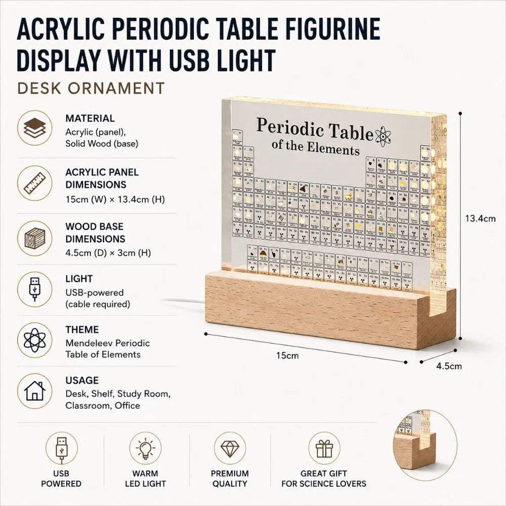 Acrylic periodic table figurine display with usb light desk ornament - view 11