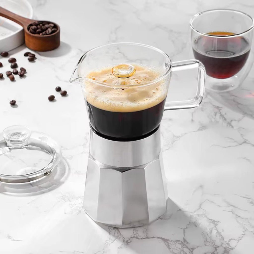 Aluminium Moka Pot Induction Espresso Maker with Glass Top - Lattea Global