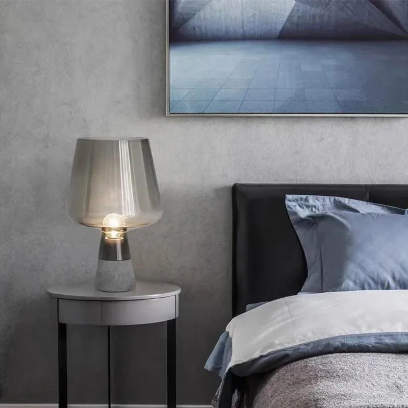 Amber Glass Table Lamp with Cement Base - Lattea Global