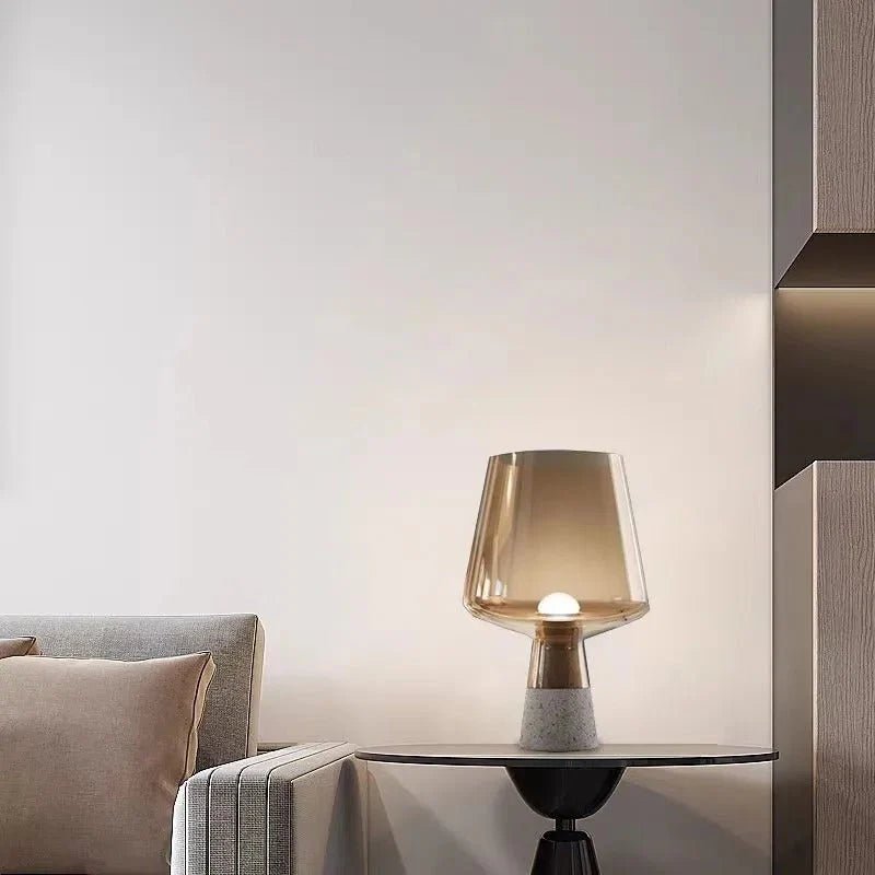 Amber Glass Table Lamp with Cement Base - Lattea Global