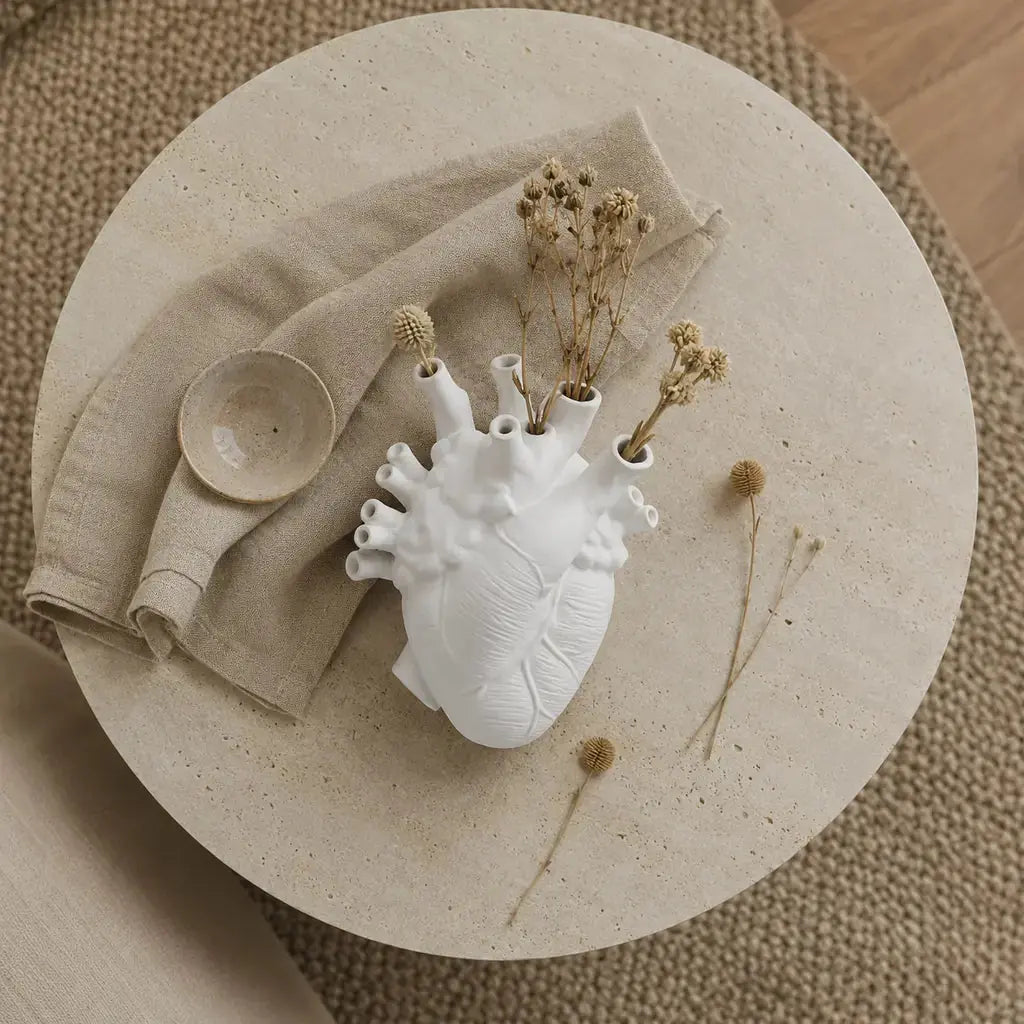 Anatomical Heart Ceramic Art Vase overhead lifestyle view