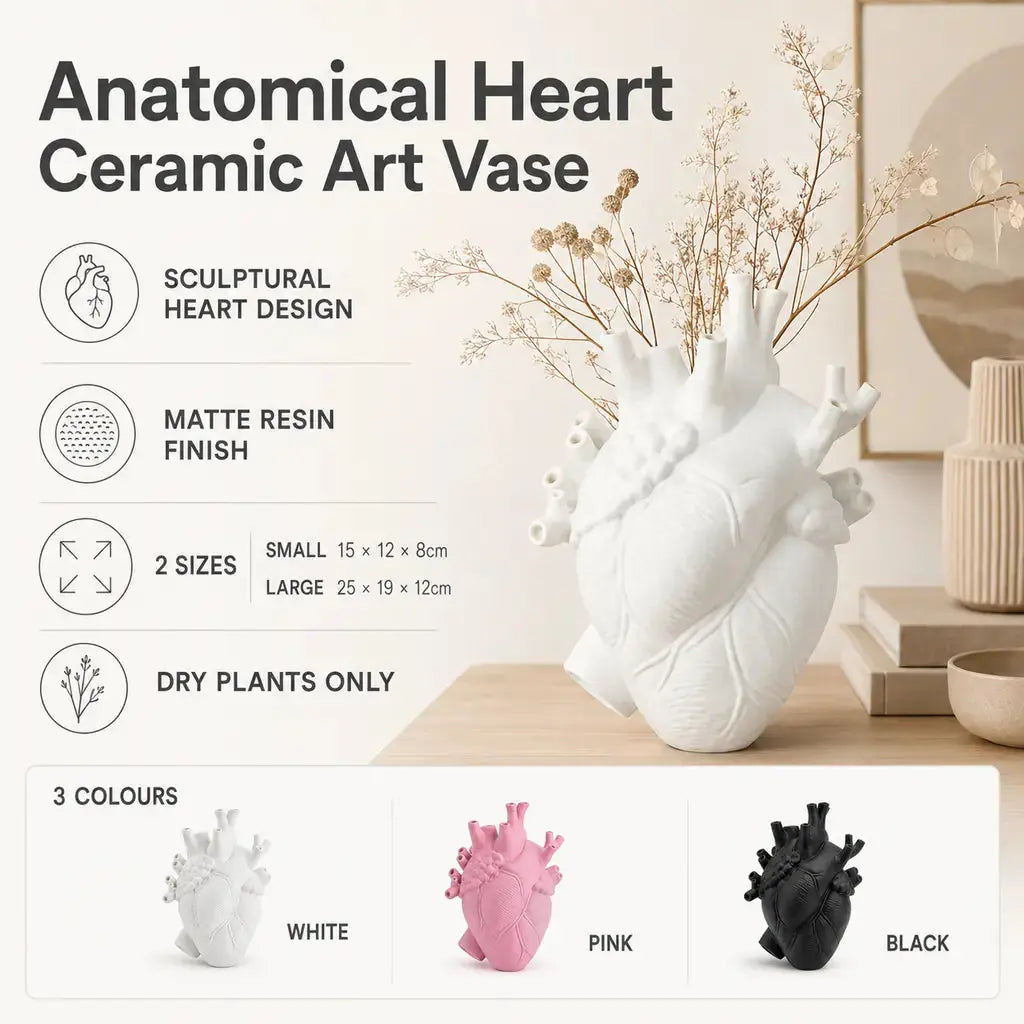 Anatomical Heart Ceramic Art Vase benefits, sizes and colours
