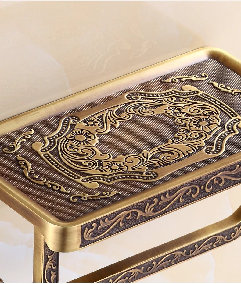 Antique Bronze Wall - Mounted Toilet Roll Holder with Shelf - Lattea Global
