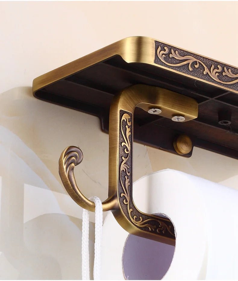 Antique Bronze Wall - Mounted Toilet Roll Holder with Shelf - Lattea Global