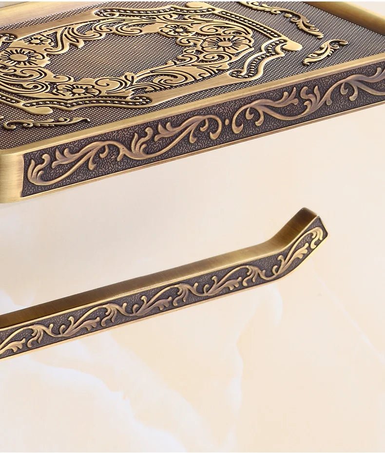Antique Bronze Wall - Mounted Toilet Roll Holder with Shelf - Lattea Global