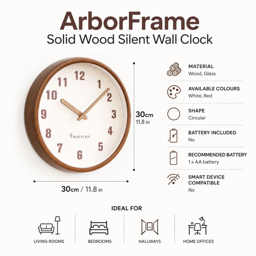 ArborFrame Solid Wood Silent Wall Clock