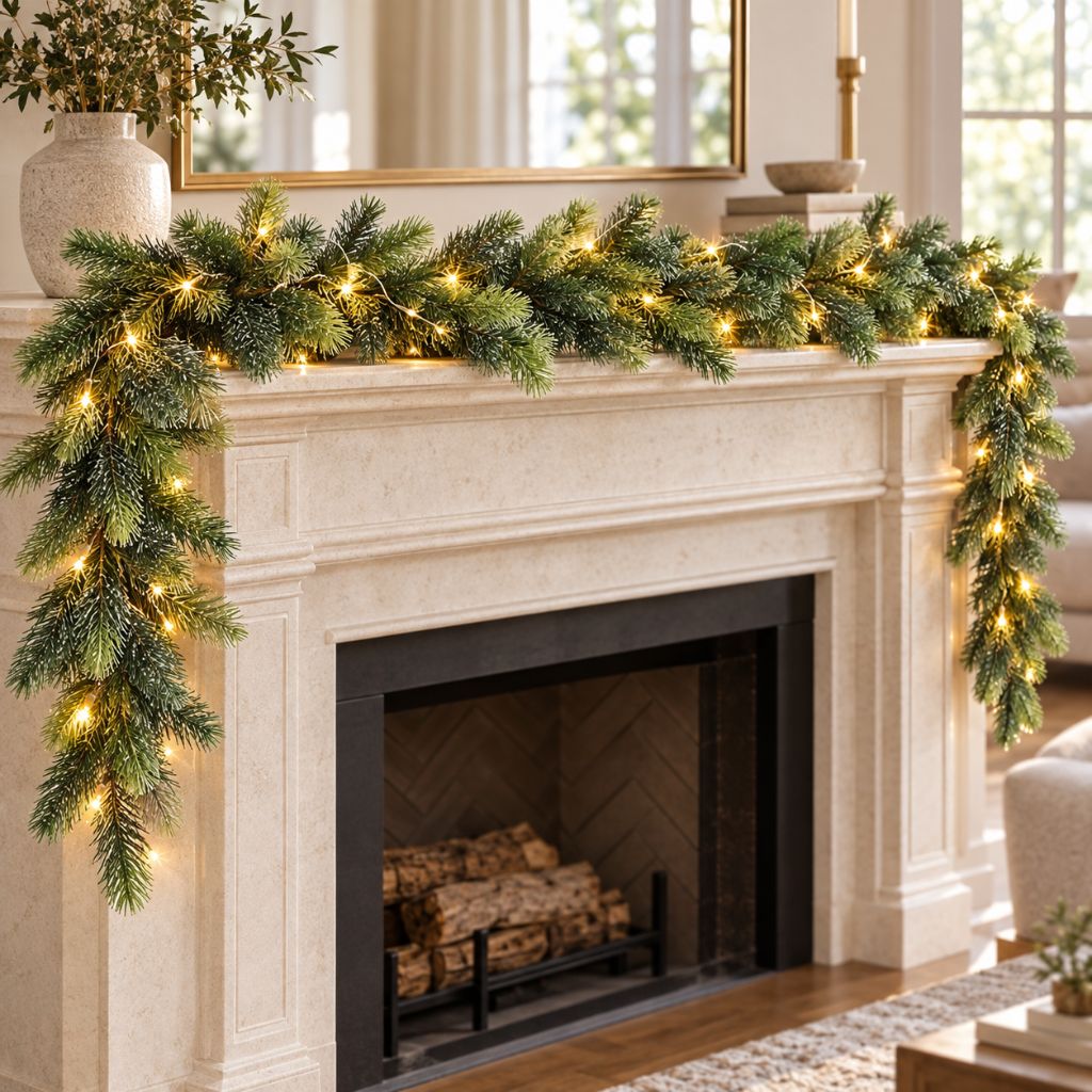 Artificial Cedar and Pine Christmas Garland with LED Lights