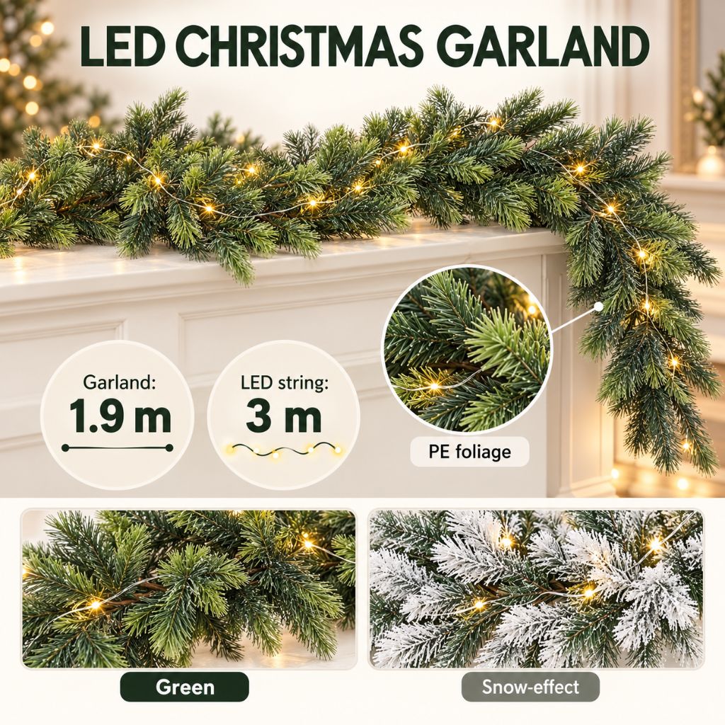 Artificial Cedar and Pine Christmas Garland with LED Lights