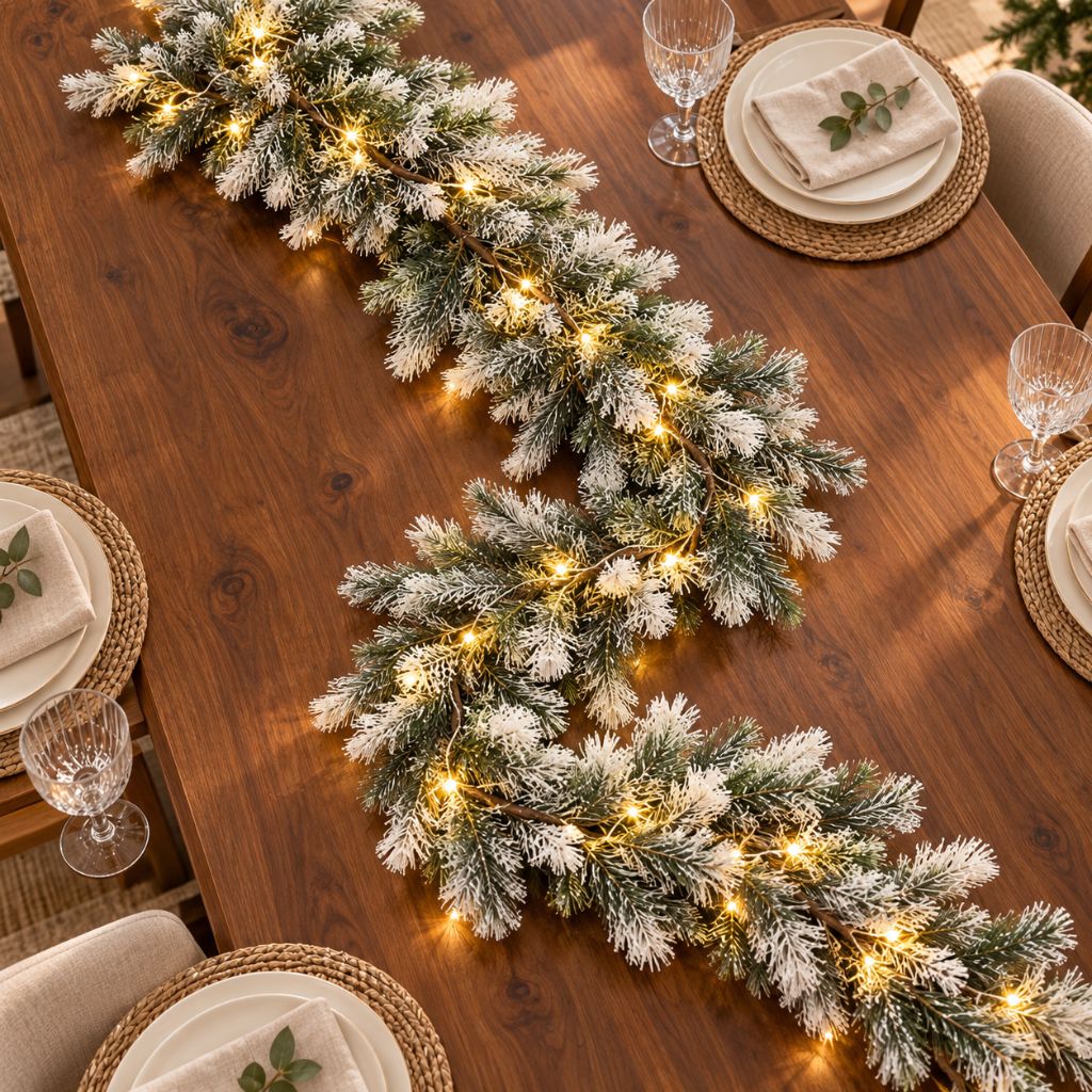 Artificial Cedar and Pine Christmas Garland with LED Lights