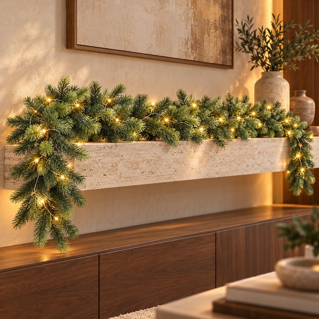 Artificial Cedar and Pine Christmas Garland with LED Lights