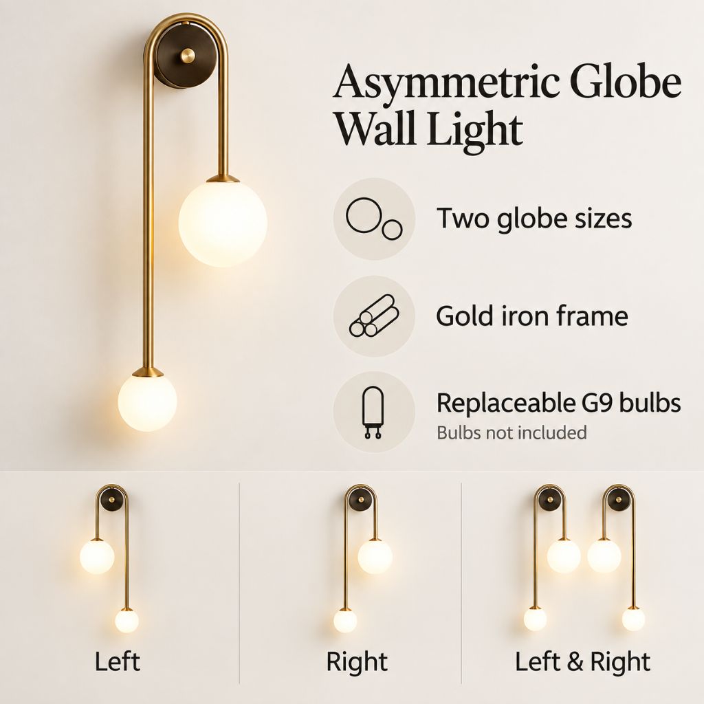 Asymmetric Double Glass Globe Wall Light
