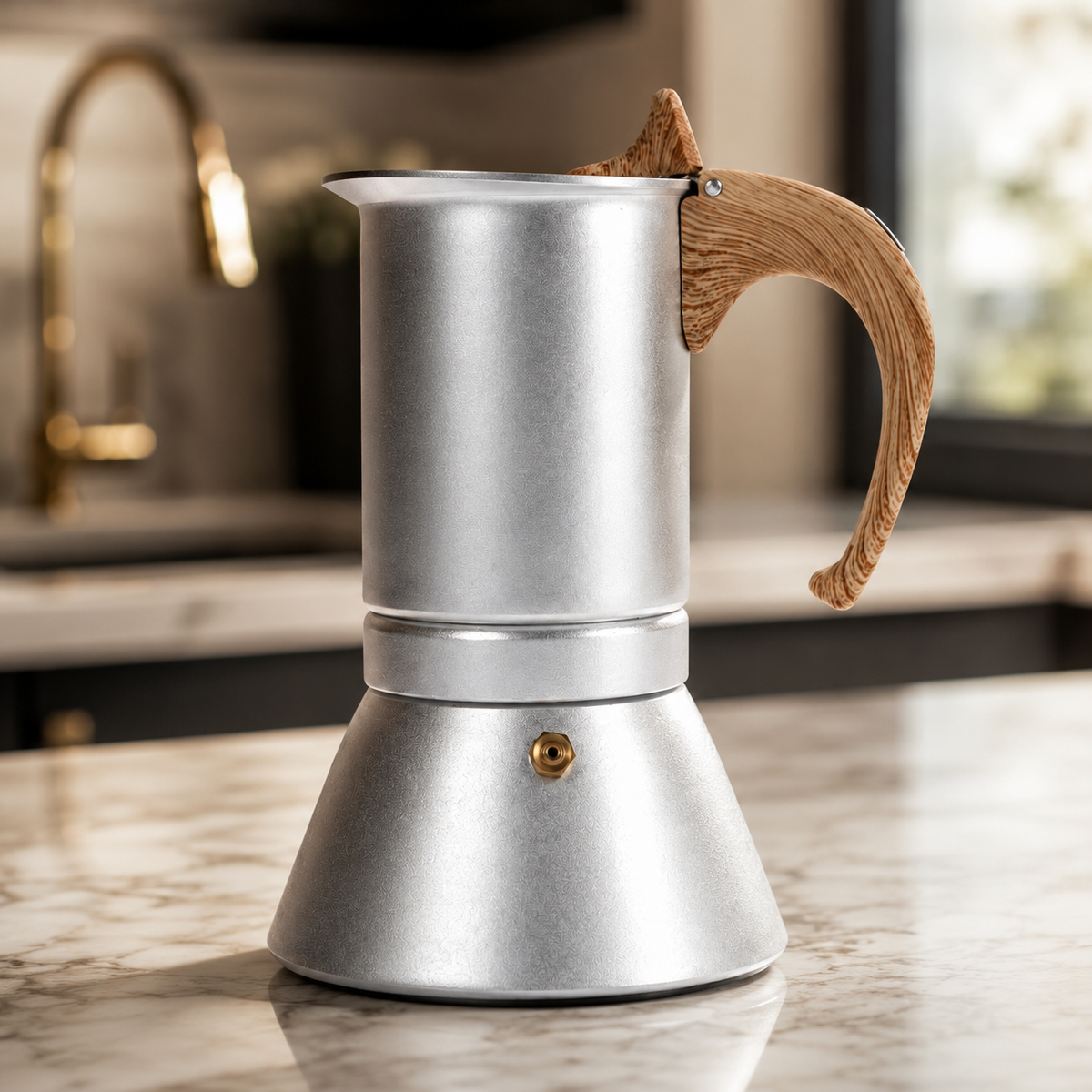 Aluminium Moka Pot Espresso Maker with Wooden Handle