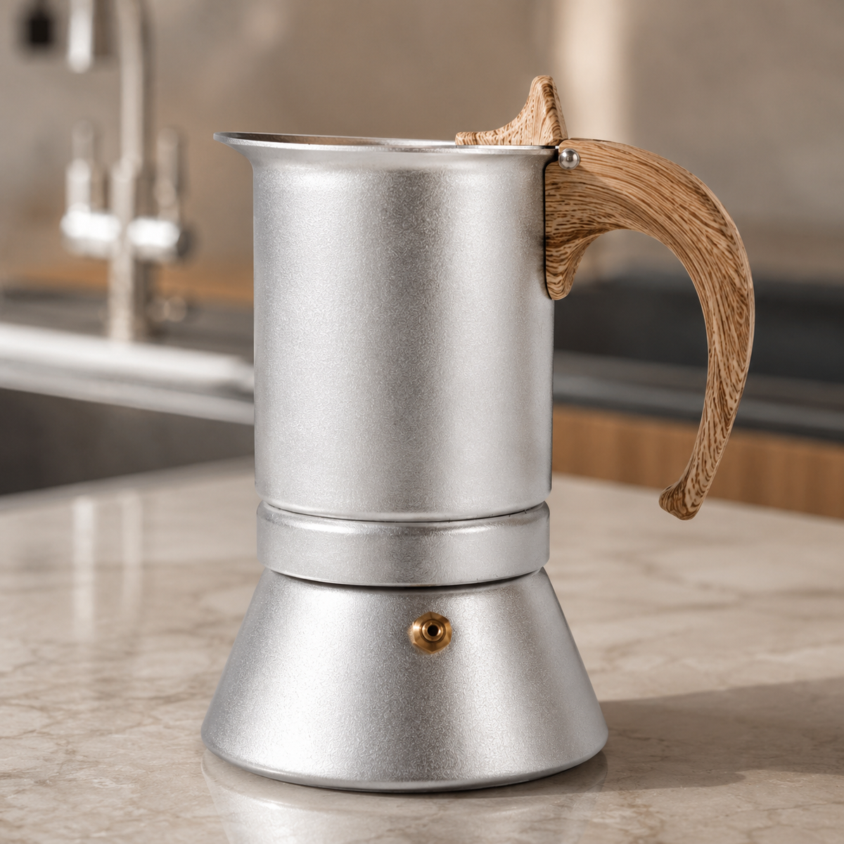 Aluminium Moka Pot Espresso Maker with Wooden Handle