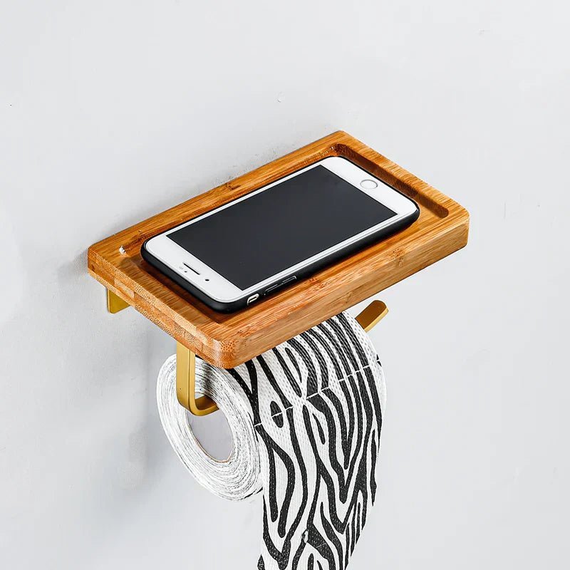 Bamboo Wall - Mounted Toilet Paper Holder with Shelf - Lattea Global