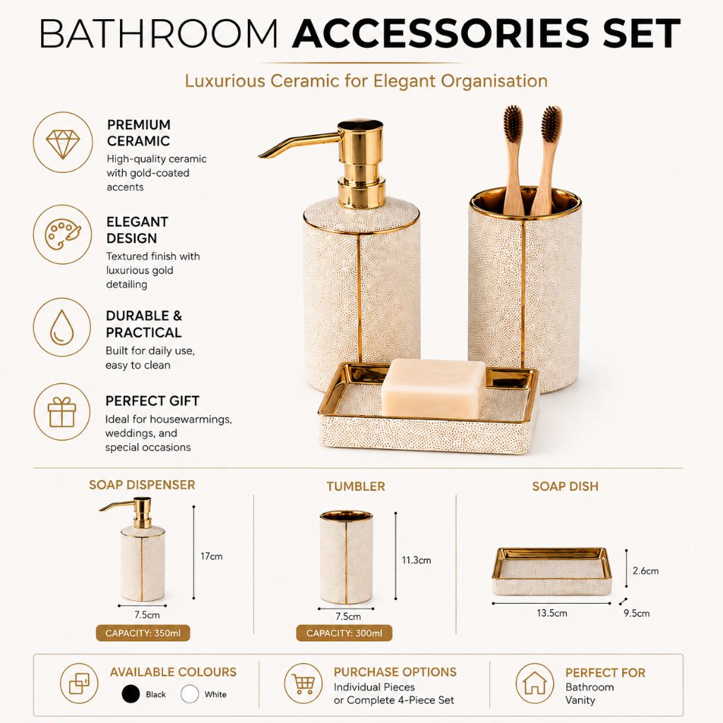 Bathroom Accessories Set – Luxurious Ceramic for Elegant Organisation