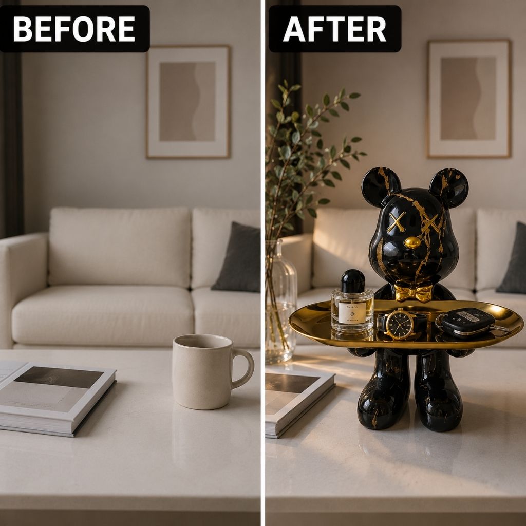 Resin Bear Statue with Trinket Tray - Decorative Figurine